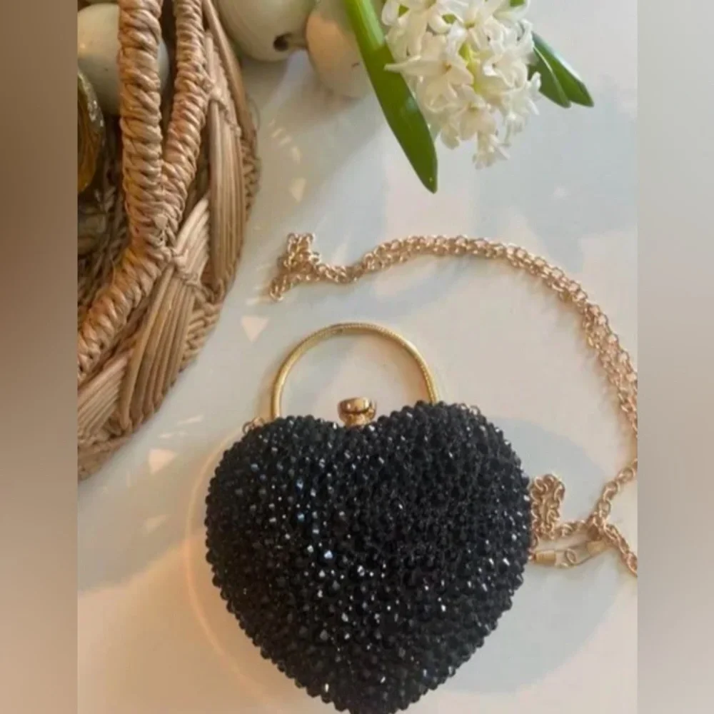 Ramla Heart Shaped Crystal Clutch Crossbody